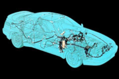 ワイヤハーネス搭載図。自動車の複雑な配線もワイヤハーネスによってこんなにスッキリ納められる